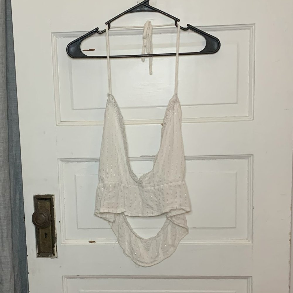 White Lace Pullover Halter Crop Top Size XL